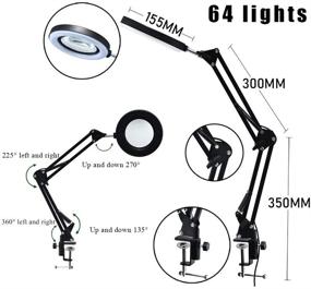 img 2 attached to 🔍 Adjustable Swing Arm LED Magnifier Desk Lamp with Light and Stand - 5X, 3 Color Modes Stepless Dimming, 5-Diopter Glass Lens - Ideal for Close Work, Repair, Crafts, Reading, Sewing