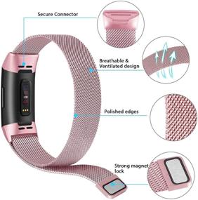 img 3 attached to Amzpas Loop Bands Compatible With Fitbit Charge 4 And Fitbit Charge 3 Band Metal Mesh Stainless Steel Magnetic Clasp Wristbands For Women Men (Small Wearable Technology