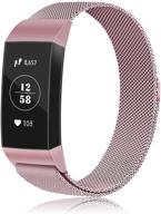 amzpas loop bands compatible with fitbit charge 4 and fitbit charge 3 band metal mesh stainless steel magnetic clasp wristbands for women men (small wearable technology logo