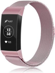 img 4 attached to Amzpas Loop Bands Compatible With Fitbit Charge 4 And Fitbit Charge 3 Band Metal Mesh Stainless Steel Magnetic Clasp Wristbands For Women Men (Small Wearable Technology