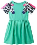 charming girl cotton long sleeve dress: playful casualwear with cartoon appliques and striped jersey logo