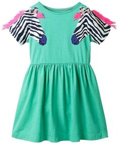 img 4 attached to Charming Girl Cotton Long Sleeve Dress: Playful Casualwear with Cartoon Appliques and Striped Jersey