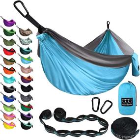 img 4 attached to 🏕️ Gold Armour Camping Hammock: Extra Large Double Parachute Hammock - Lightweight Nylon, USA Brand for Adults, Teens & Kids - Camping Accessories Gear (Sky Blue & Gray)