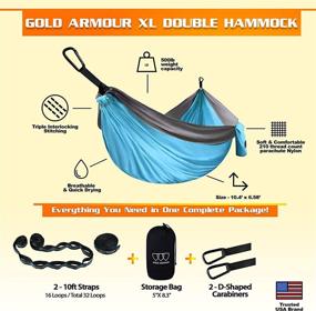 img 3 attached to 🏕️ Gold Armour Camping Hammock: Extra Large Double Parachute Hammock - Lightweight Nylon, USA Brand for Adults, Teens & Kids - Camping Accessories Gear (Sky Blue & Gray)