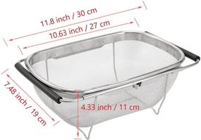 img 2 attached to AJIODA 5 Quart Stainless Steel Oval Colander with Expandable Rubber Grip Handles - Fine Mesh Baskets for Straining, Draining, and Rinsing Vegetables and Fruits Over the Sink