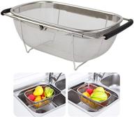 ajioda 5 quart stainless steel oval colander with expandable rubber grip handles - fine mesh baskets for straining, draining, and rinsing vegetables and fruits over the sink logo