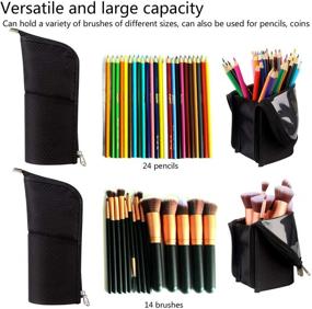 img 1 attached to Compact Black Makeup Brush Case: Portable Travel Holder & Organizer for Artists - Foldable Stand-up Design