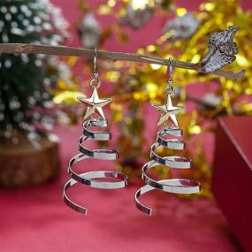 img 2 attached to Golden Silver Handmade Christmas Tree Dangle Hoop Earrings - Holiday Gift for Women and Girls, Thanksgiving and Christmas Party Accessory