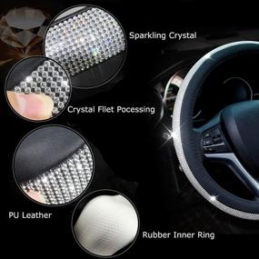 img 1 attached to 🚗 Universal Fit 15 Inch Car Wheel Protector with Bling Bling Crystal Rhinestones - New Diamond Leather Steering Wheel Cover for Women and Girls (Black)