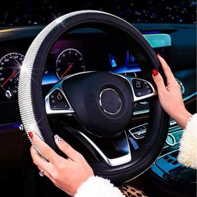 img 3 attached to 🚗 Universal Fit 15 Inch Car Wheel Protector with Bling Bling Crystal Rhinestones - New Diamond Leather Steering Wheel Cover for Women and Girls (Black)