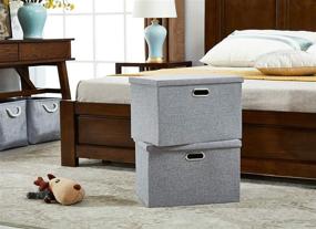 img 2 attached to 📦 AlphaHome Large Storage Bins with Lids [2 Pack], Foldable Linen Fabric Large Storage Baskets for Organizing Clothes and Toys in Glaucous Grey, Large Size - 15.4 x 10.6 x 9.8 inches