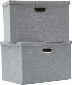 img 4 attached to 📦 AlphaHome Large Storage Bins with Lids [2 Pack], Foldable Linen Fabric Large Storage Baskets for Organizing Clothes and Toys in Glaucous Grey, Large Size - 15.4 x 10.6 x 9.8 inches