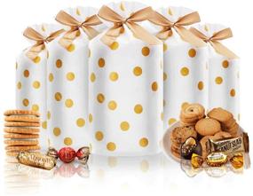 img 4 attached to Gold Dot Drawstring Gift Bags: 50 Pcs Candy Cookies Plastic Treat Bags for Birthday Party, Wedding Gift, or Party Favor Snack Wrapping