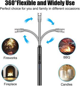 img 3 attached to 🕯️ Black USB Rechargeable Electric Candle Lighter with Flexible 360° Long Neck - Flameless Windproof Plasma Arc Lighter, LED Battery Display, Triple Safety Stainless Steel Shell