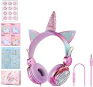 🦄 unicorn cat ear headphones for girls with microphone - over ear wired headset with 3.5mm jack and hd sound, adjustable headband - perfect for online school, study, and xmas birthday gifts logo