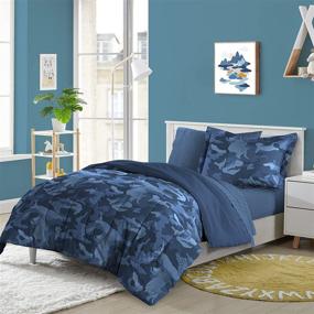 img 3 attached to 🛏️ Dream Factory Easy-Wash Super Soft Comforter Bedding, Full Size, Blue Geo Camo