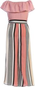 img 2 attached to 👗 Elegant Off-Shoulder Palazzo Jumpsuits for Girls: iGirlDress Wide-Leg Rompers, USA 4-14