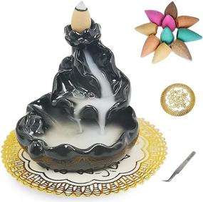 img 4 attached to 🌸 Enhance Serenity with Our Handmade Ceramic Incense Waterfall Burner - Perfect Yoga Aromatherapy Relaxation Gift with 40 Free Cones - Lotus Pond Design