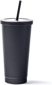 img 4 attached to ☕ 16oz Stainless Steel Double Wall Matte Black Tumbler with Straw - Coffee Mug - Travel Mug - Cup