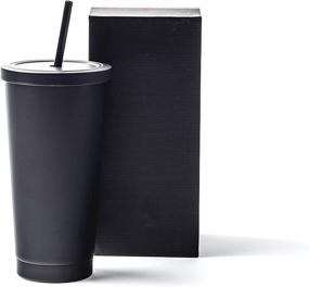 img 3 attached to ☕ 16oz Stainless Steel Double Wall Matte Black Tumbler with Straw - Coffee Mug - Travel Mug - Cup