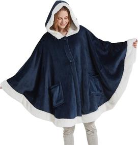 img 4 attached to 🧥 Cozy Sherpa Angel Wrap for Women - Poncho Blanket Jacket with Pockets, Hooded Cape Throw, Comfort Gifts