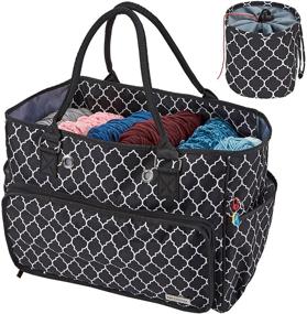 img 4 attached to NICOGENA Portable Knitting Bag for Yarn Skeins and Accessories: Tangle-Free 🧶 Storage Tote with Mini Yarn Drum and 4 Oversized Grommets - Lantern Black