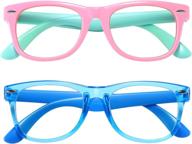 👦 protective glasses for kids: 2 pack blue light blocking glasses for girls and boys (ages 3-10) - anti-blue light & headache relief - ideal for computer and video gaming (pink green+transparent blue) logo