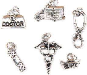 img 1 attached to 💎 Stylish Set of 6 Silver Plated Medical Theme Charms: Enhance Your Medical Accessories