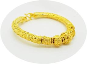 img 1 attached to 📿 Lai Thai 24k Gold Plated Bangle Bracelet, Thai Baht Yellow Gold Filled, Size 6.5 Inch, Free Gift Earrings included (1 Pair)