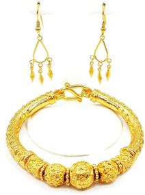 img 4 attached to 📿 Lai Thai 24k Gold Plated Bangle Bracelet, Thai Baht Yellow Gold Filled, Size 6.5 Inch, Free Gift Earrings included (1 Pair)