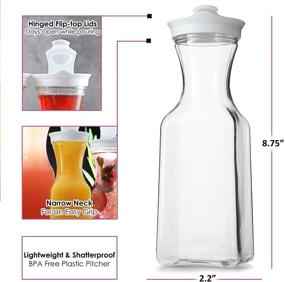 img 3 attached to 🍹 6 Pack 32 Oz Plastic Carafes for Mimosa Bar - Square Base Water Pitchers with Lid and Spout - Juice Containers for Fridge - BPA Free, Not Dishwasher Safe