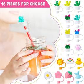 img 1 attached to 🌵 Reusable Silicone Straw Tip Covers - 16 Pieces, Anti-dust Straw Caps for 7-8 mm Straws, Airtight Seal, Splash Proof, Cactus Flower Design
