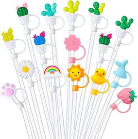 img 4 attached to 🌵 Reusable Silicone Straw Tip Covers - 16 Pieces, Anti-dust Straw Caps for 7-8 mm Straws, Airtight Seal, Splash Proof, Cactus Flower Design