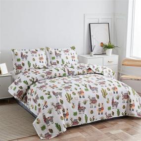 img 2 attached to 🦙 Adorable Kids Girls Alpaca Cactus Quilt Set: Twin Size Llama Bedding with Cute Animal Cartoon Design, Lightweight All Season Bedspread Coverlets and Cozy Pillowshams