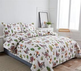 img 3 attached to 🦙 Adorable Kids Girls Alpaca Cactus Quilt Set: Twin Size Llama Bedding with Cute Animal Cartoon Design, Lightweight All Season Bedspread Coverlets and Cozy Pillowshams