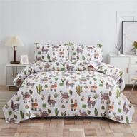 🦙 adorable kids girls alpaca cactus quilt set: twin size llama bedding with cute animal cartoon design, lightweight all season bedspread coverlets and cozy pillowshams logo