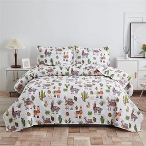 img 4 attached to 🦙 Adorable Kids Girls Alpaca Cactus Quilt Set: Twin Size Llama Bedding with Cute Animal Cartoon Design, Lightweight All Season Bedspread Coverlets and Cozy Pillowshams