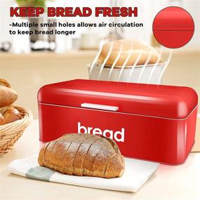 img 2 attached to 🍞 Retro Vintage Bread Box for Kitchen Countertop, E-far Red Metal Bread Storage Container - Large Capacity & Modern Design (16.7” x 9” x 6.4”) for Pastries, Loaves, Dry Food