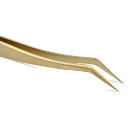 img 1 attached to 💫 EMEDA Eyelash Extension Tweezers - Precision Stainless Steel 45 Degree Curved Angled Tweezers with Fine Tips for Lash Extension Supplies, Make Fans Like a Pro, 17mm, Golden Lashing Volume Tool