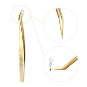 img 4 attached to 💫 EMEDA Eyelash Extension Tweezers - Precision Stainless Steel 45 Degree Curved Angled Tweezers with Fine Tips for Lash Extension Supplies, Make Fans Like a Pro, 17mm, Golden Lashing Volume Tool