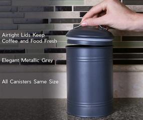 img 3 attached to Modern Farmhouse Industrial Kitchen Canisters: Set of 3 Metal Containers with Airtight Lids for Countertop Coffee, Food Storage - Charcoal Grey, All One-Size (8 Inches High with Lids, 4.5 Inches Diameter)