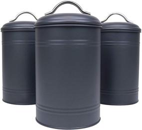 img 4 attached to Modern Farmhouse Industrial Kitchen Canisters: Set of 3 Metal Containers with Airtight Lids for Countertop Coffee, Food Storage - Charcoal Grey, All One-Size (8 Inches High with Lids, 4.5 Inches Diameter)