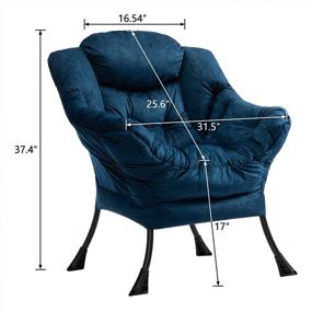 img 1 attached to AbocoFur Modern Cotton Fabric Lazy Chair - Accent Lounge Chair with Armrests and Side Pocket, Dark Blue