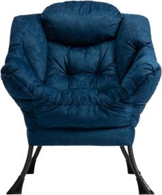 img 3 attached to AbocoFur Modern Cotton Fabric Lazy Chair - Accent Lounge Chair with Armrests and Side Pocket, Dark Blue