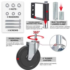 img 2 attached to Ronlap Heavy Duty Rubber Gate Caster with Universal Mount Plate, 220 Lbs Capacity, 4 Inches, Black, Built-in Spring Load for Ageing Resistance