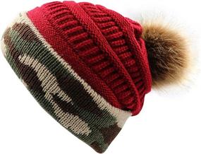 img 2 attached to Fashionable Kingbabe Winter Women Faux Fur Pompom Cuff Beanies: Stay Warm and Stylish with Knit Slouchy Ski Skull Camo Baggy Caps for Girls