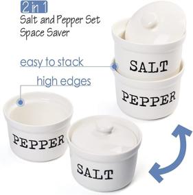 img 3 attached to LotFancy 2-in-1 Salt and Pepper Bowls: 9 Oz Salt Pepper Holder with Lids - White Ceramic Container