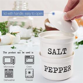 img 2 attached to LotFancy 2-in-1 Salt and Pepper Bowls: 9 Oz Salt Pepper Holder with Lids - White Ceramic Container