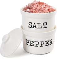 lotfancy 2-in-1 salt and pepper bowls: 9 oz salt pepper holder with lids - white ceramic container logo