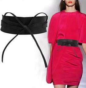 img 2 attached to CHIC DIARY Women's Faux Leather Bow Tie Waistband Elastic Stretch Cummerbund Belt for Dresses